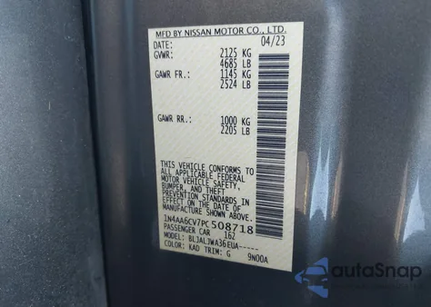 2023 Nissan Maxima Sv Xtronic Cvt z USA, uszkodzony, nr VIN 1N4AA6CV7PC508718